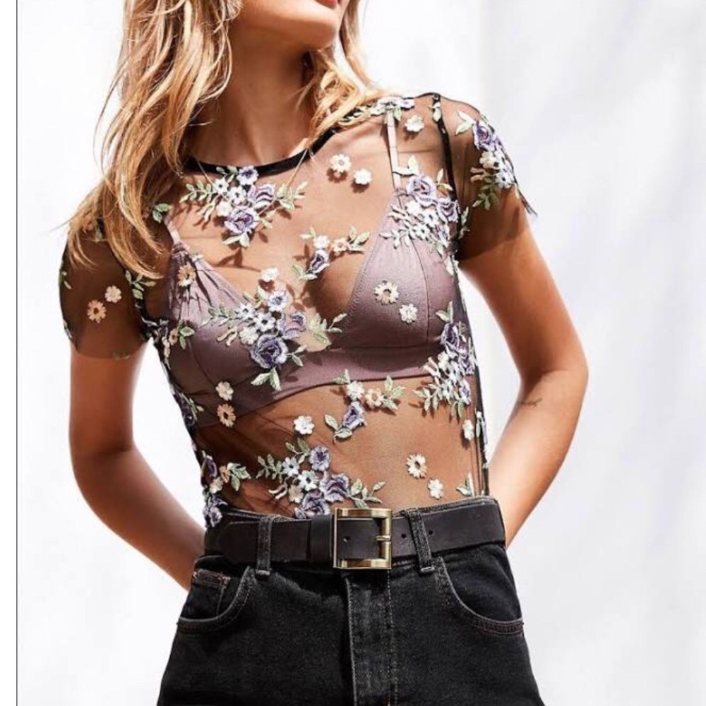 Floral mesh top